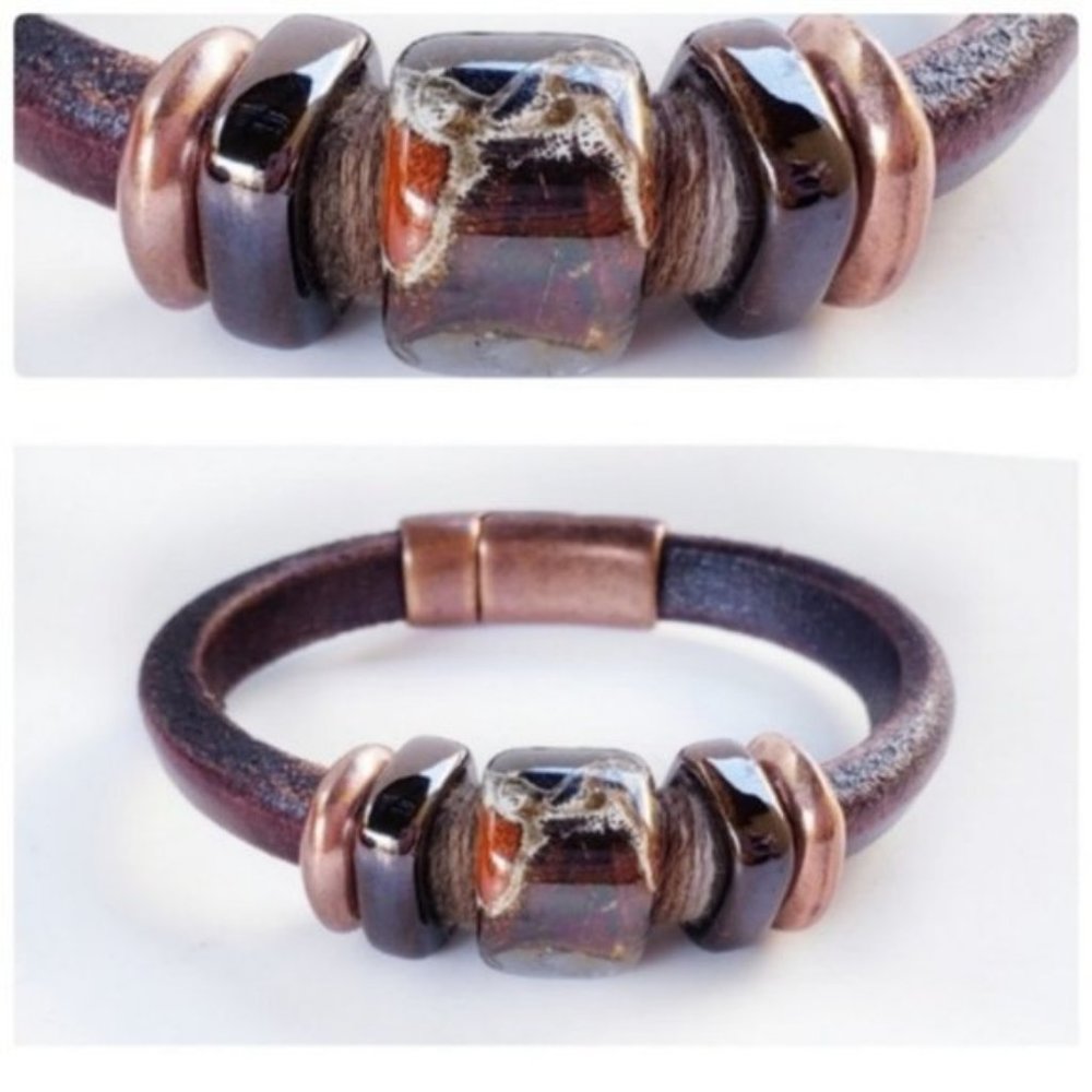 Distressed Chunky Brown Leather Cuff Bracelet